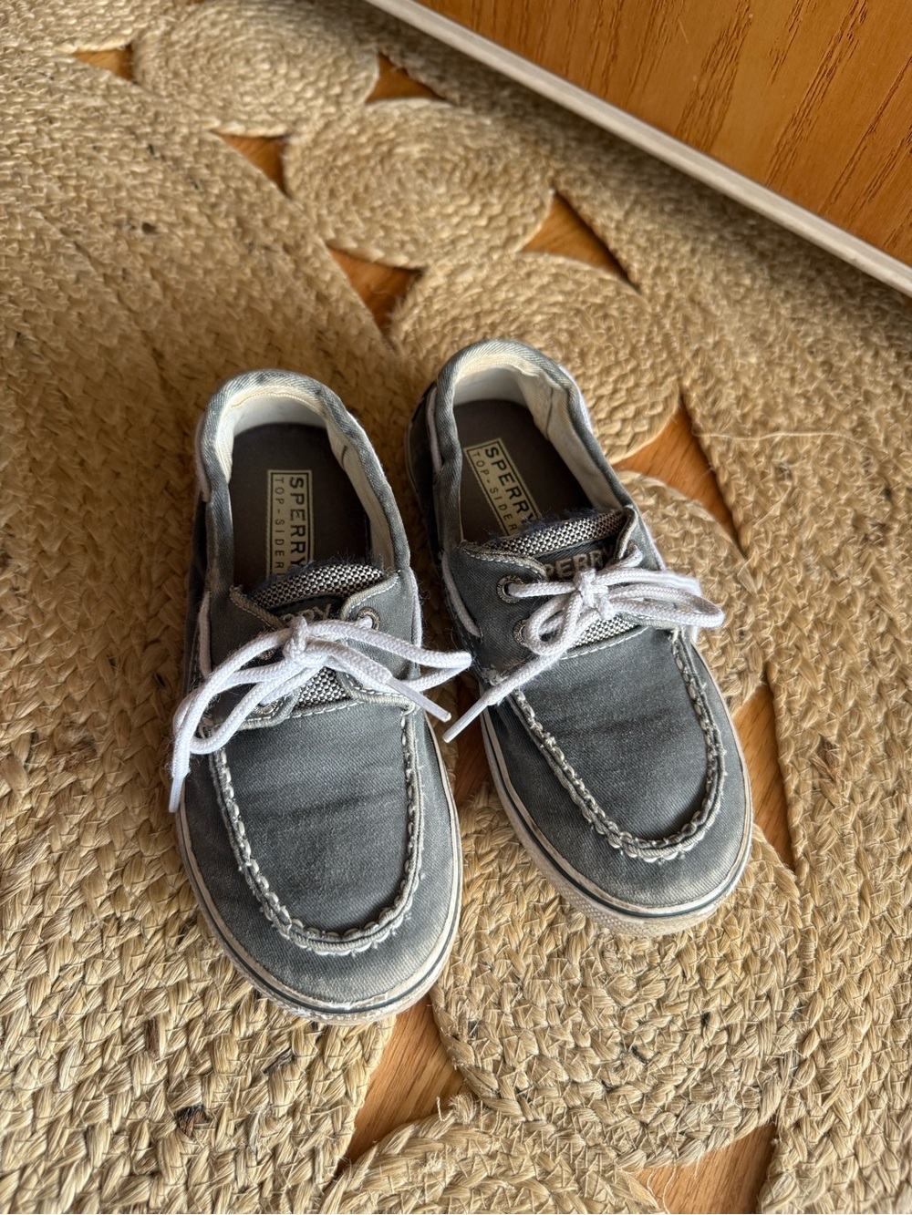 Sperry Kids Gray Canvas Moccasin Boat Shoes with White Laces